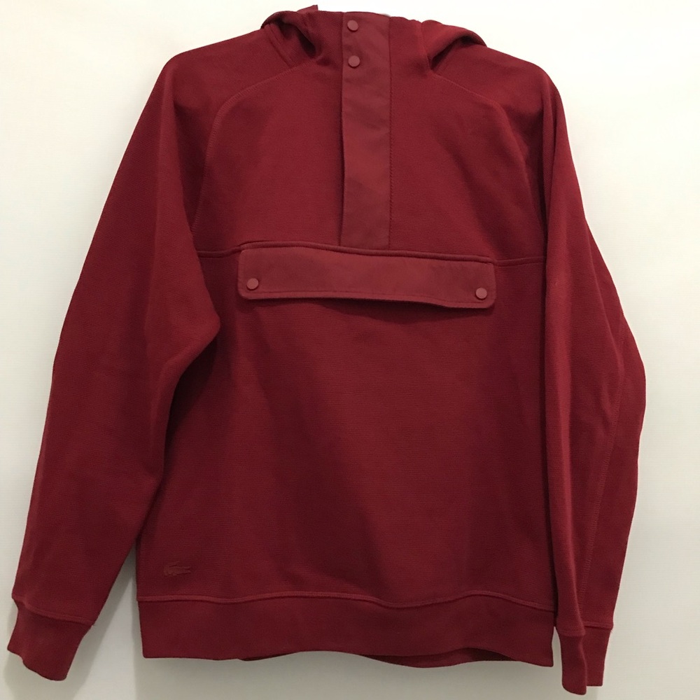 Lacoste Men's Hooded Pullover Shirt - Deep Red Size M